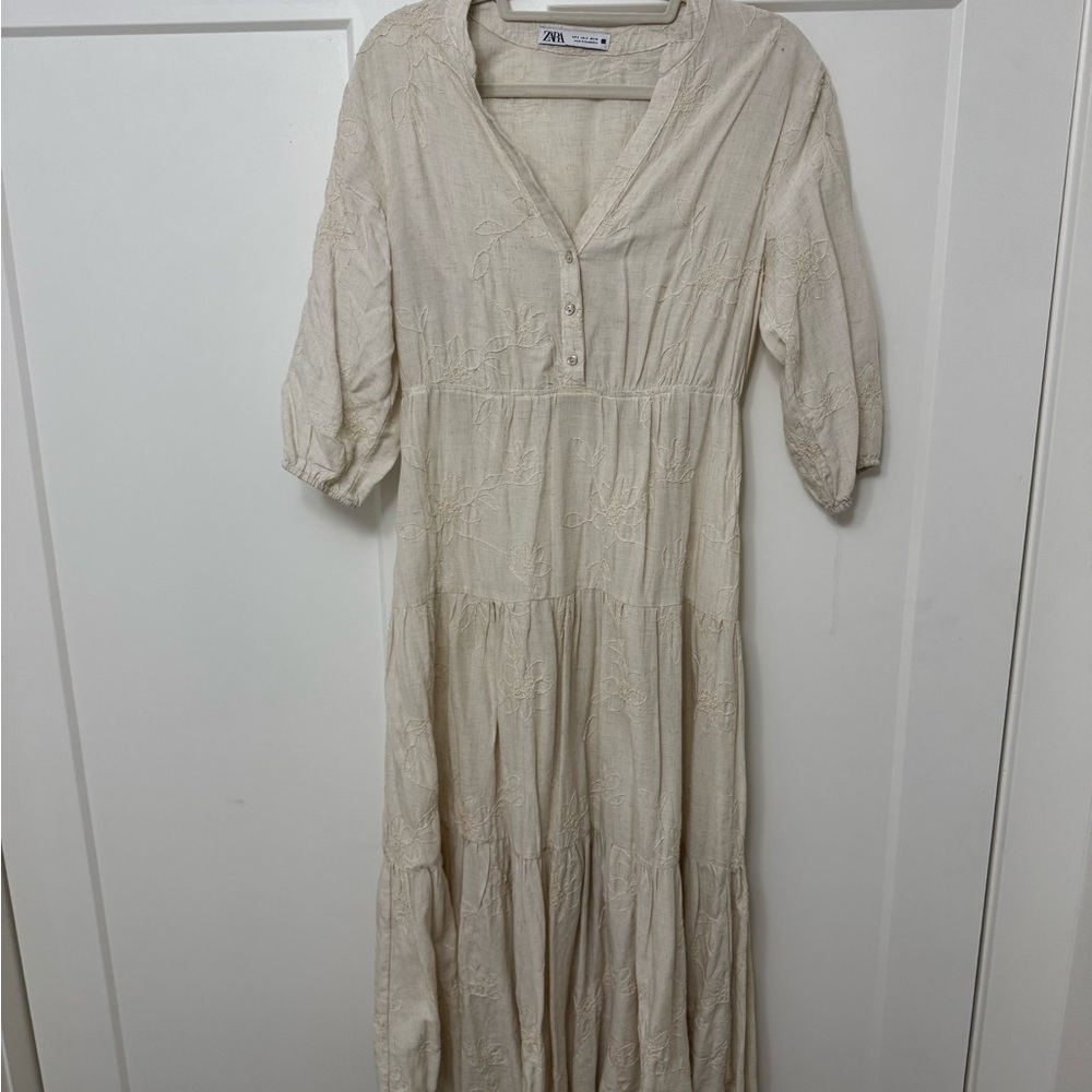 Zara Beige Button-Up Maxi Dress